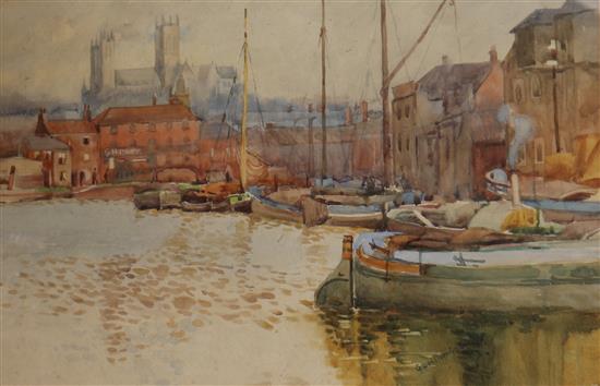 Gwen Dorrian Smith Harbour scene 25 x 54cm